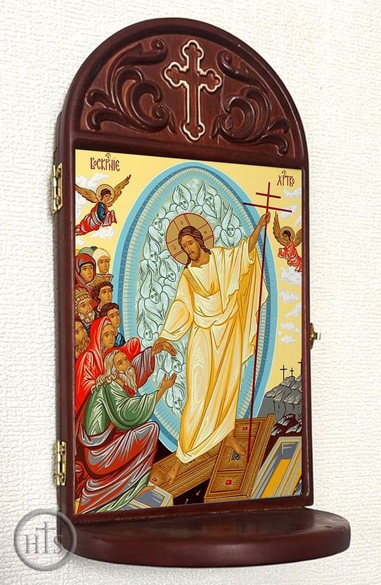 HolyTrinity Pic - Resurrection of Christ Wooden Shrine With Shelf 