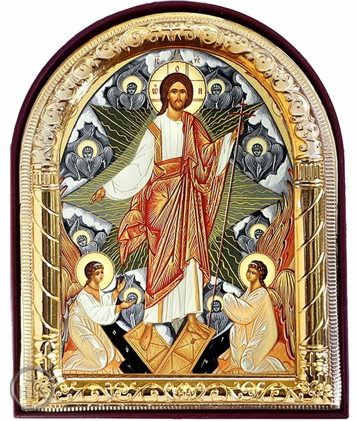 Product Picture - Resurrection of Christ, Arched Orthodox Icon with Stand