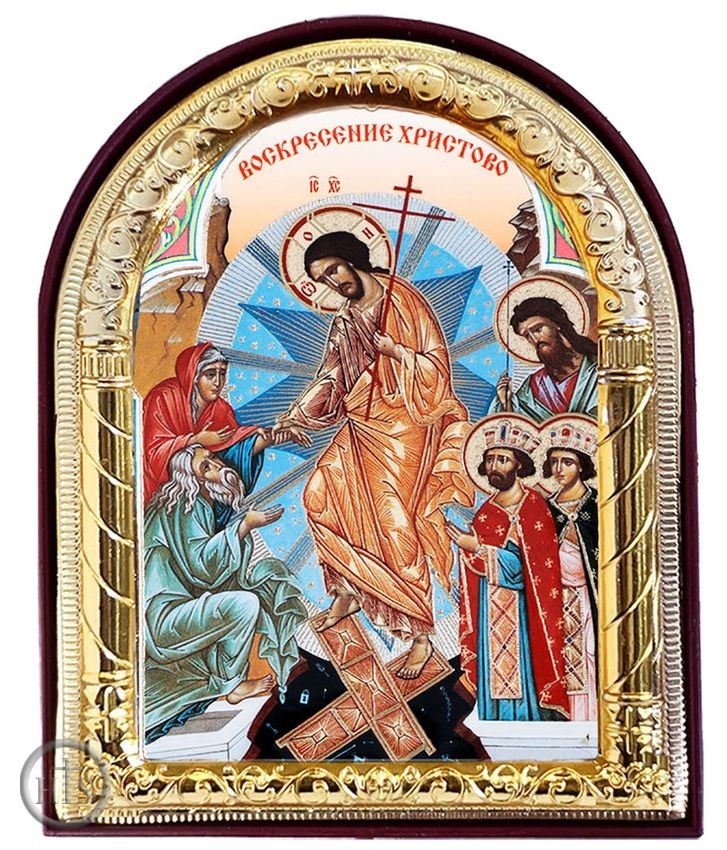 HolyTrinityStore Image - Resurrection of Christ, Arched Orthodox Icon with Stand