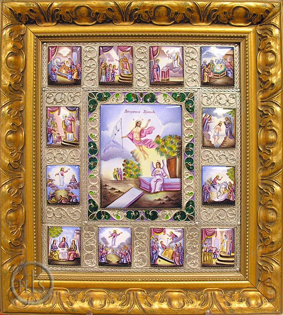 Pic - Resurrection of Christ, Museum Quality Finift Icon, Hand Enameled Hand Painted, Framed