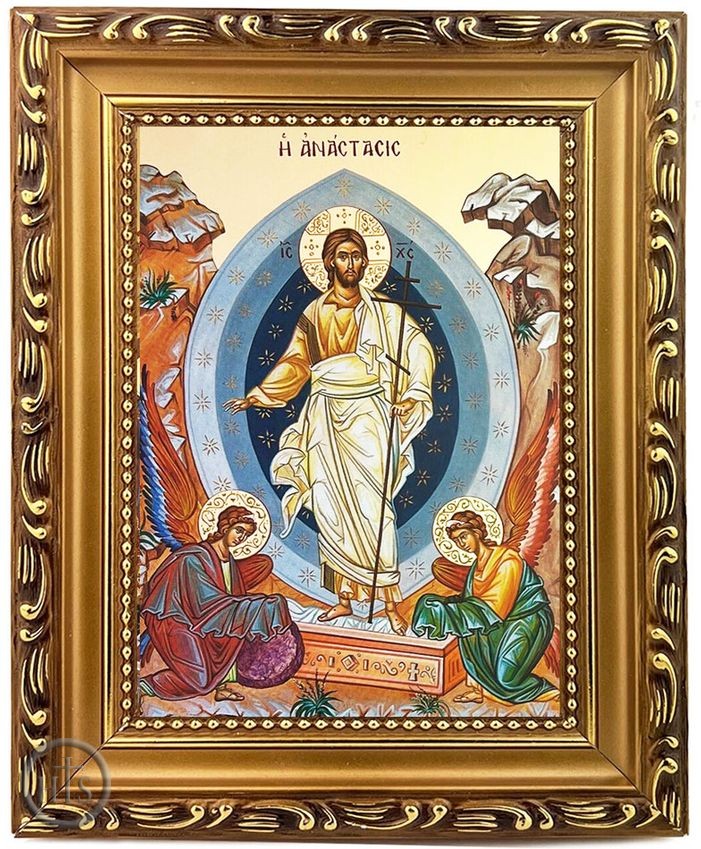 HolyTrinityStore Picture - Resurrection of Christ with Angels, Wooden Frame Byzantine Greek Icon