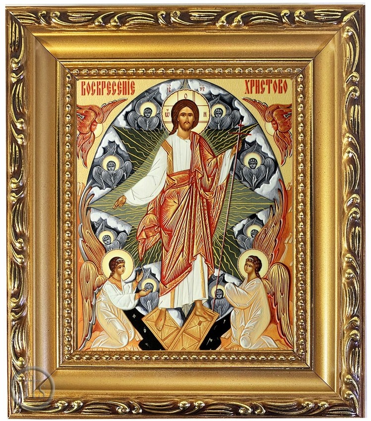 Product Picture - Resurrection of Christ, Wooden Frame Gold Foil Icon with Stand