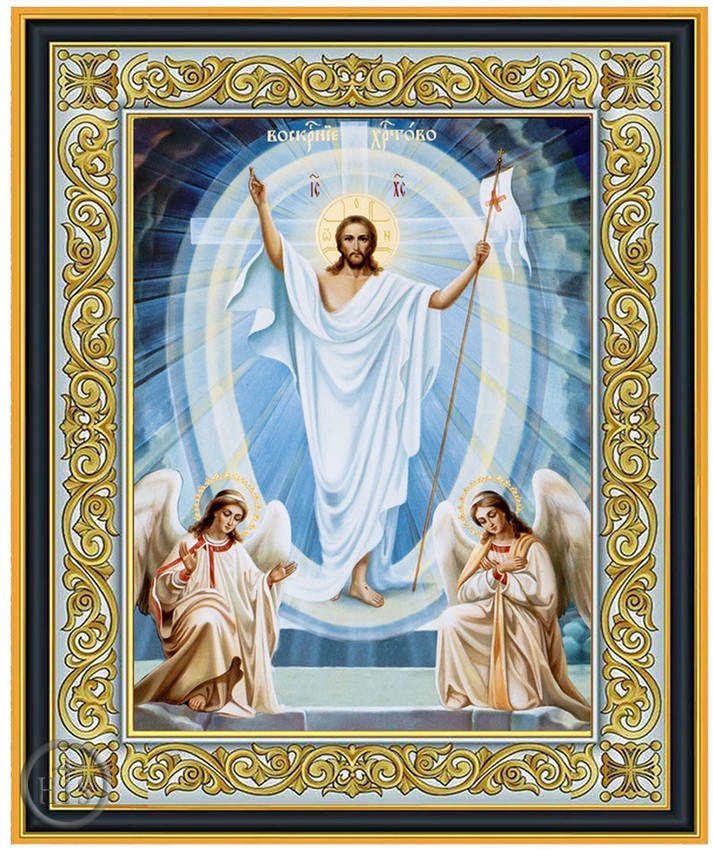 Picture - Resurrection of Christ with Angels Framed Icon with Stand