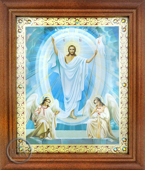 Product Picture - Resurrection of Christ, Orthodox Christian Framed Icon  with Glass & Crystals
