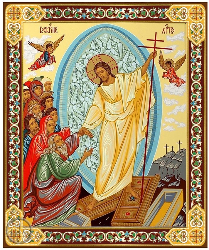 HolyTrinity Pic - Resurrection of Christ, Gold Foil Orthodox Icon with Stand 