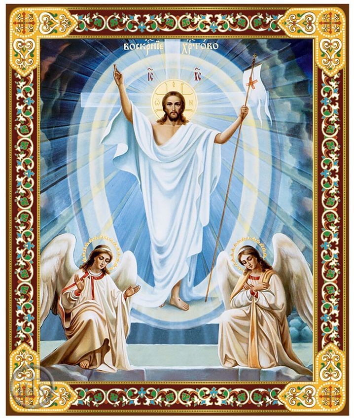 Image - Resurrection of Christ, Gold Foil Orthodox Icon with Stand, Large