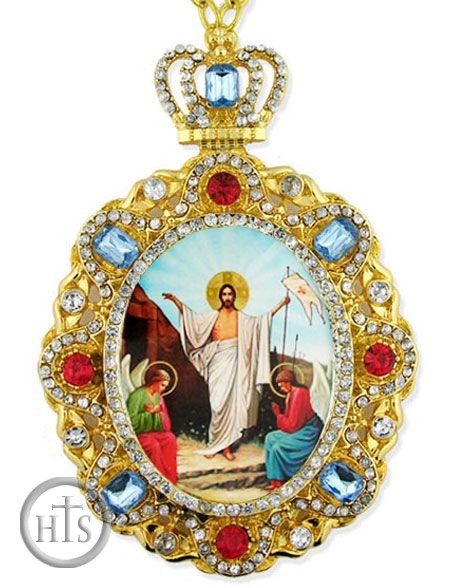 HolyTrinityStore Picture - Resurrection of Christ, Jeweled  Icon Pendant with Chain