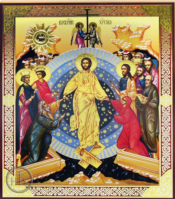 Picture - Resurrection of Christ,  Orthodox Christian Icon With Relic & Stone