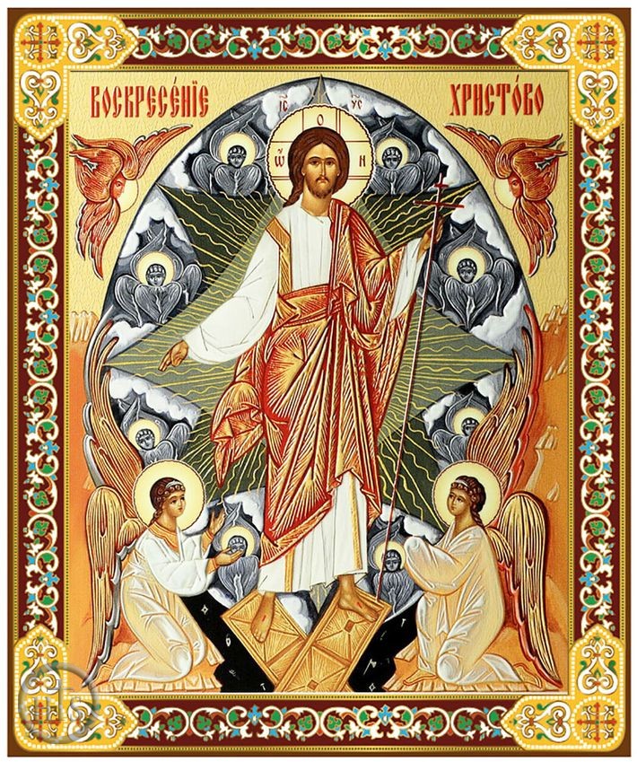 HolyTrinityStore Photo - Resurrection of Christ / Seraphim Angels  Gold Foil Wooden Orthodox Mini Icon