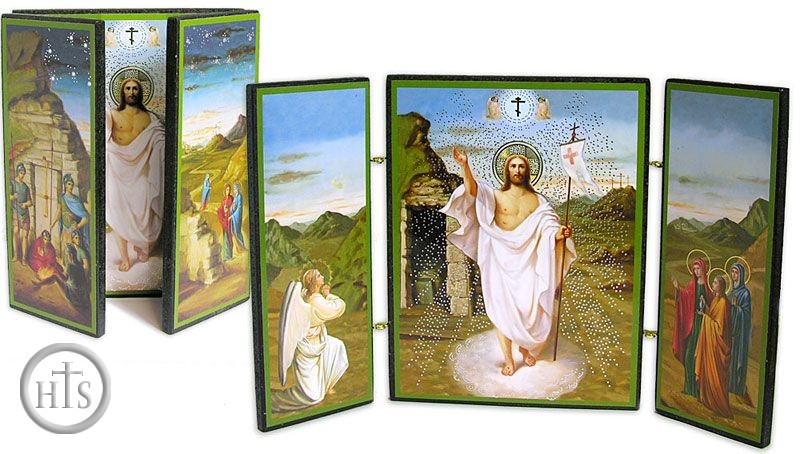 Pic - Resurrection of Christ, Orthodox Christian Triptych Icon,  Gold Foil 