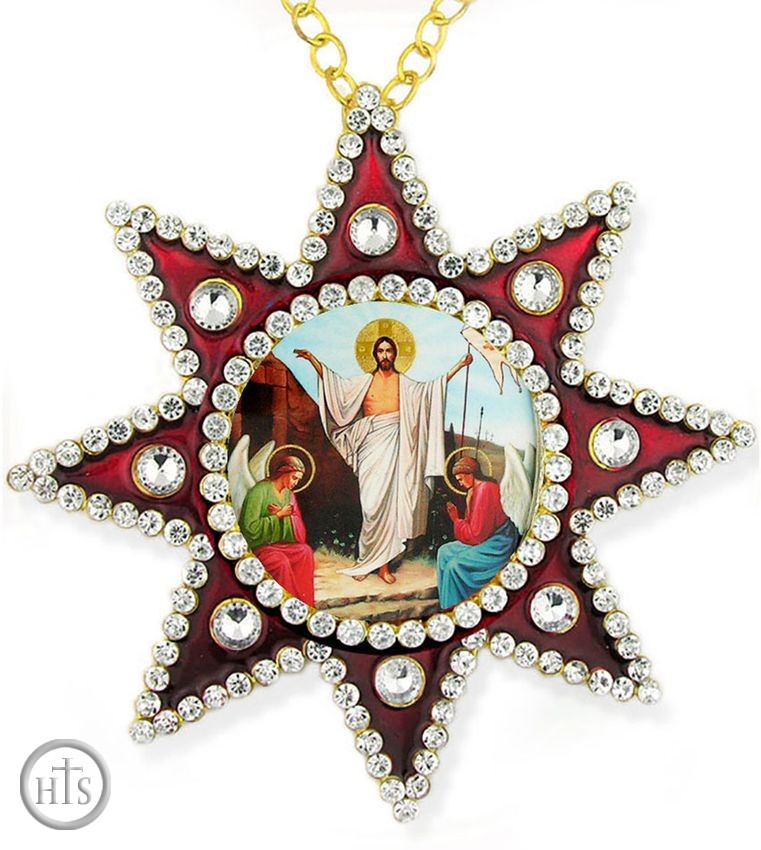 HolyTrinityStore Image - Resurrection of Christ, Framed Icon Ornament,  Star of Bethlehem Style