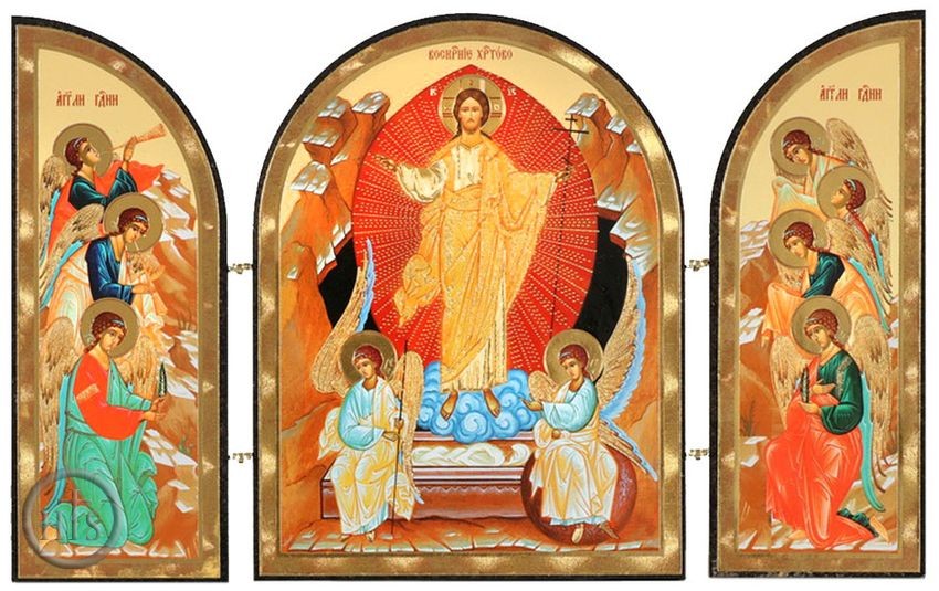HolyTrinityStore Photo - Resurrection of Christ with Guardian Angels, Orthodox Triptych Icon