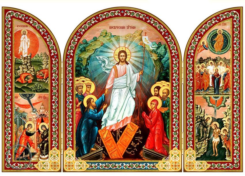 Product Image - Resurrection of Christ with Feast Days, Foldable Orthodox Triptych