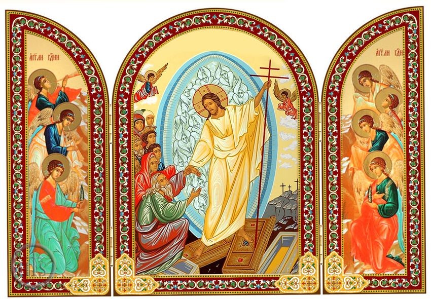 Product Photo - Resurrection of Christ with Angels, Foldable Orthodox Triptych