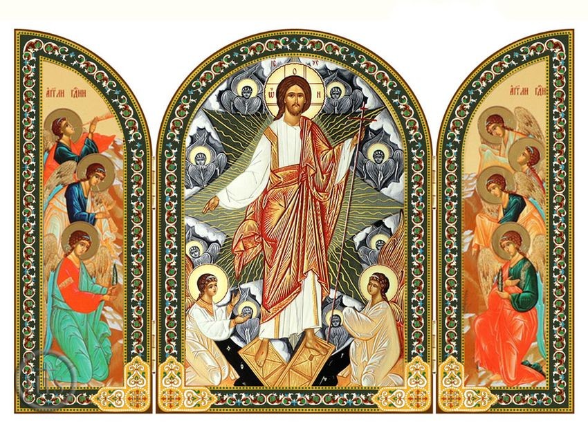 HolyTrinityStore Picture - Resurrection of Christ with Angels, Foldable Orthodox Triptych