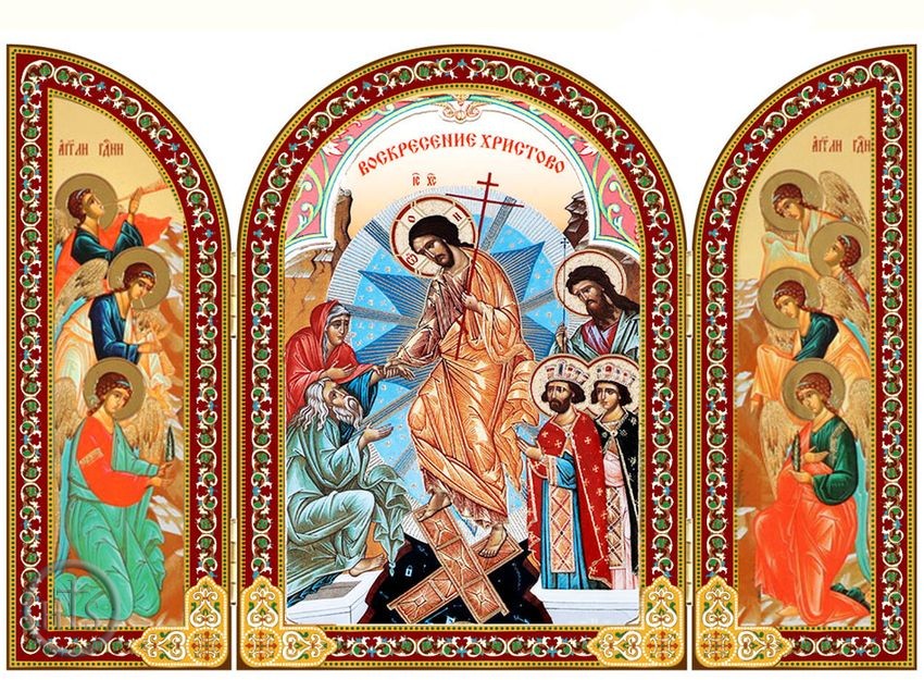 Product Pic - Resurrection of Christ with Angels, Foldable Orthodox Triptych