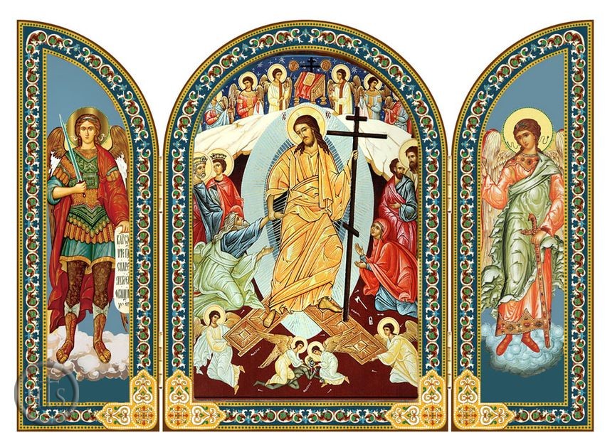Pic - Resurrection of Christ with Angels, Foldable Orthodox Triptych