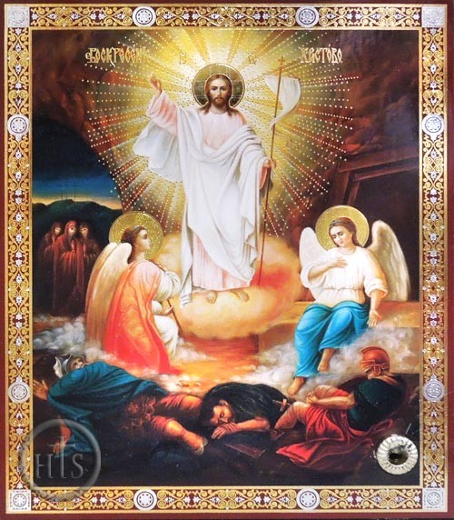 Image - Resurrection of Christ,  Orthodox Christian Icon With Relic & Stone