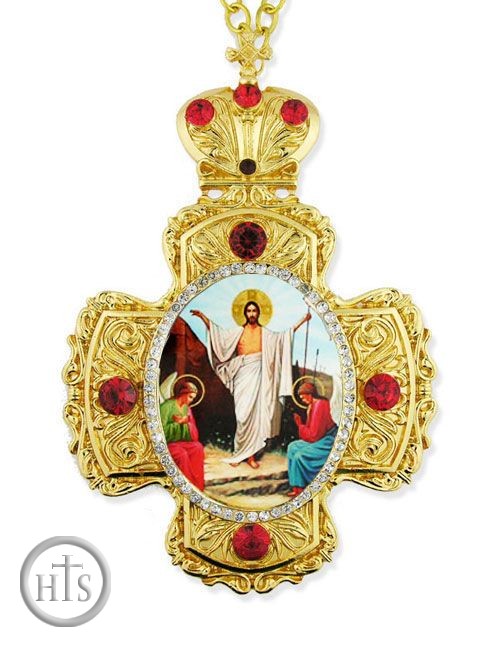 HolyTrinityStore Photo - Resurrection of Christ, Faberge Style Framed Cross Ornament With Chain