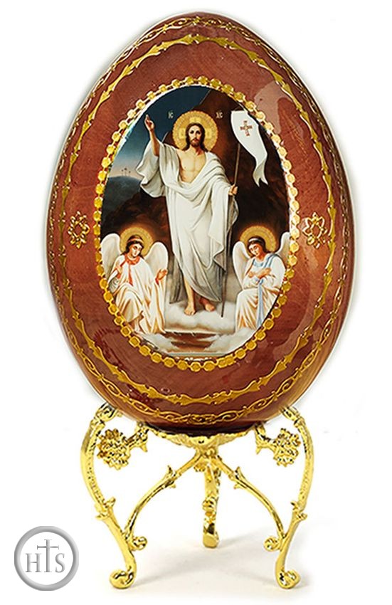 Photo - Resurrection of Christ, Wooden Decoupage Icon Egg with Stand
