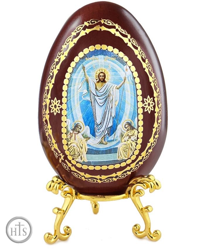 Product Pic - The Resurrection, Wooden Decoupage Icon Egg with Stand