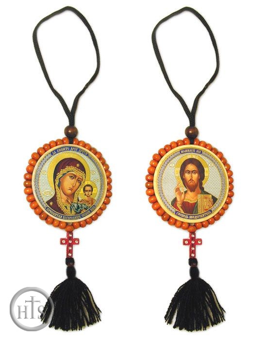 Pic - Reversible Beaded Icon of Christ & Virgin Mary on Rope w/Cross 