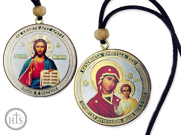 Product Pic - Virgin of Kazan / Christ The Teacher,  Reversible Icon on Rope