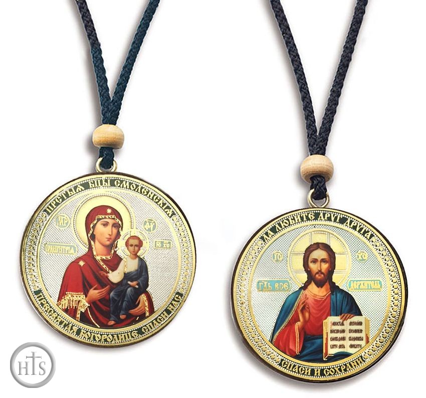 HolyTrinityStore Photo - The Christ and Virgin of Smolensk, Reversible Icon on Rope