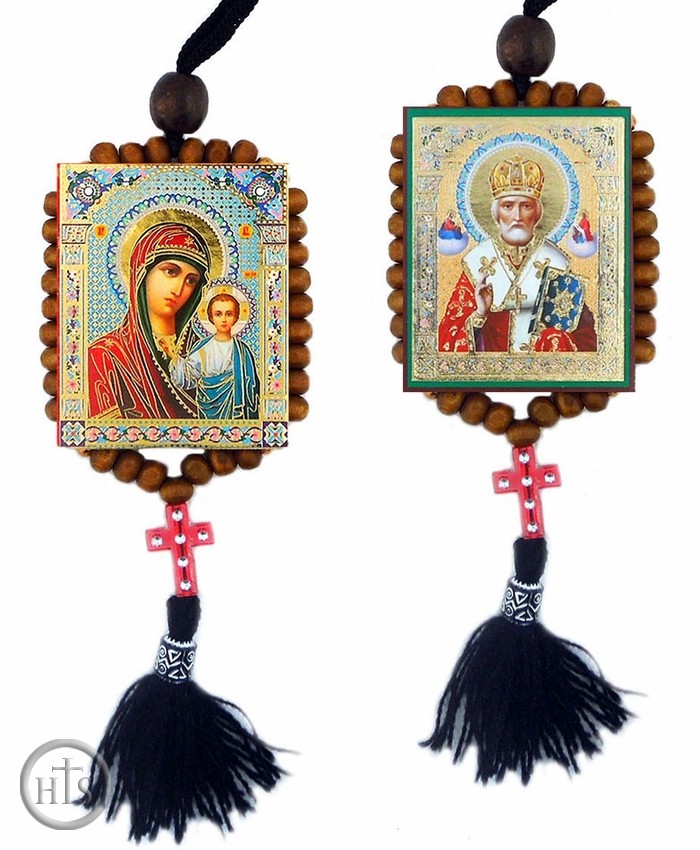 Image - Virgin of Kazan and St. Nicholas, Reversible Beaded Icons on Rope 