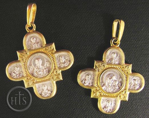 HolyTrinityStore Image - Christ The Teacher / Virgin of Kazan, Reversible Cross Pendant