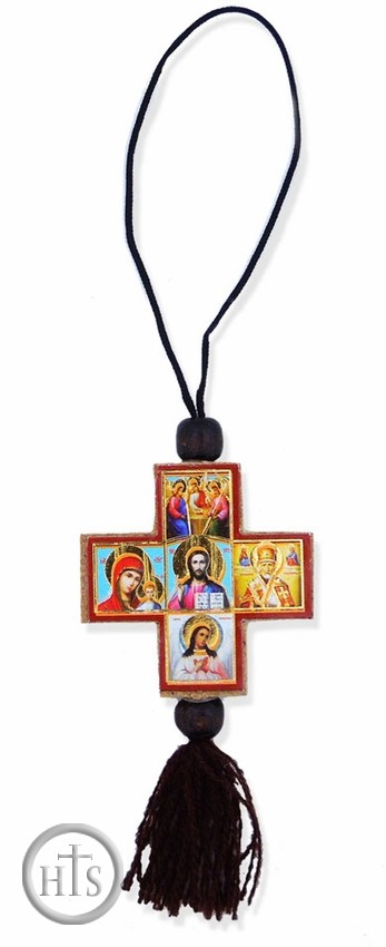 Pic - Wooden Cross with Micro  Icons on Rope  
