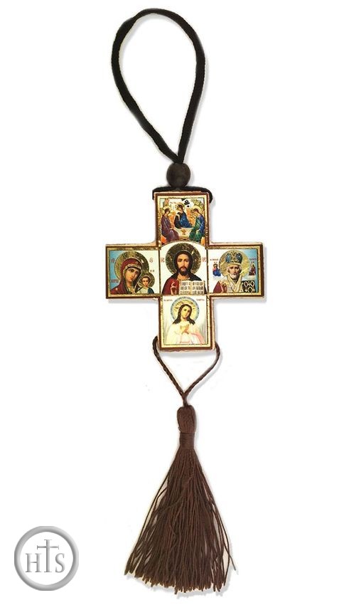 HolyTrinity Pic - Reversible Cross with Wooden Micro  Icons   on Rope