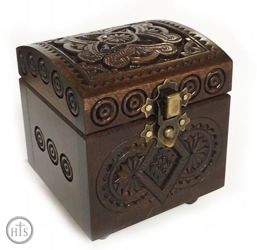 Product Photo - Hand Carved Wooden Box, Rosary Keepsake Holder 