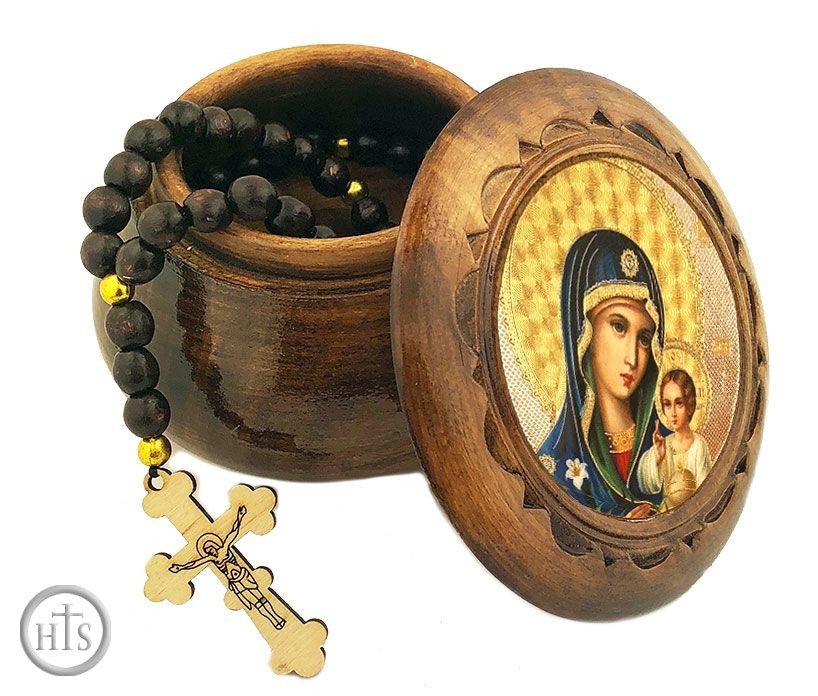 Photo - Rosary Keepsake Holder Box with Icon of Virgin Mary Eternal Bloom