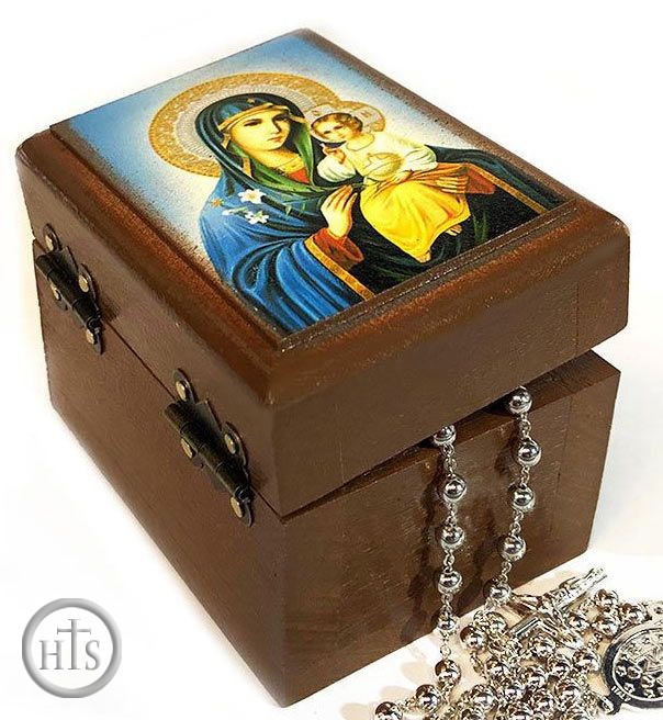 Photo - Rosary Keepsake Holder Box with Icon of Virgin Mary Eternal Bloom