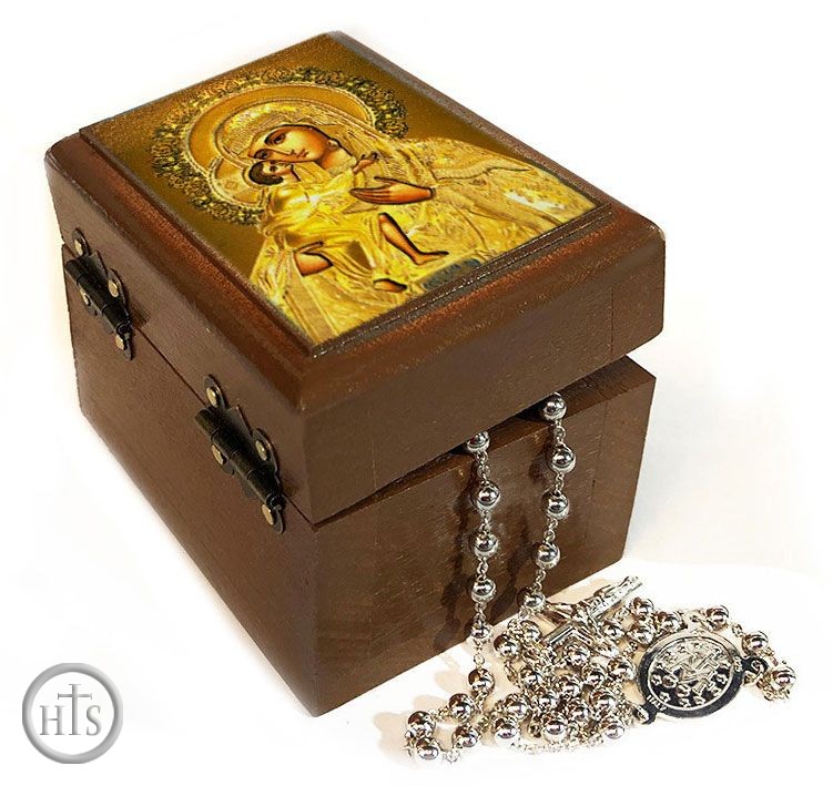 Picture - Rosary Keepsake Holder Box with Virgin of Vladimir Icon 