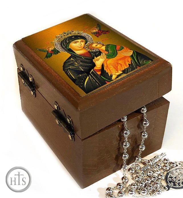 HolyTrinityStore Image - Rosary Keepsake Holder Box with Virgin Mary of Passion Icon