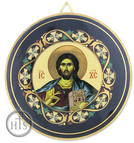 Product Image - Christ The Teacher Round Ceramic Icon Decorated with 24kt Gold, Blue