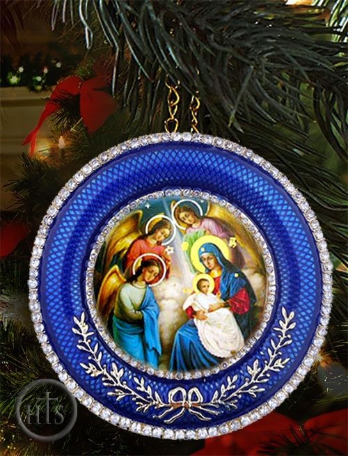 Product Picture - Nativity of Christ   Icon in Round Style Frame with Stand