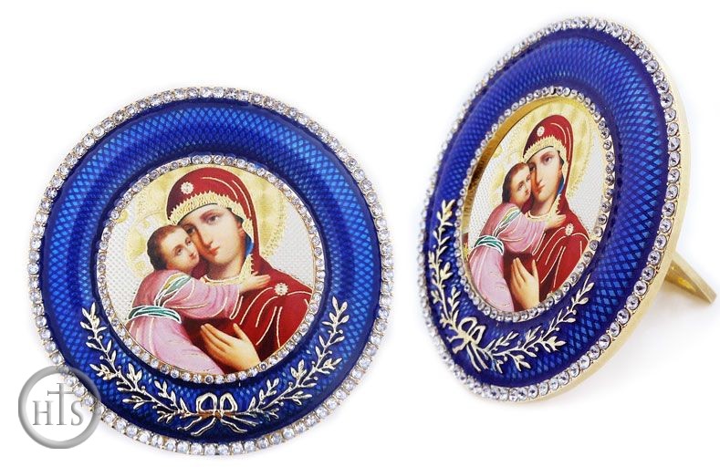 HolyTrinityStore Photo - Virgin of Vladimir   Icon in Round Style Frame with Stand