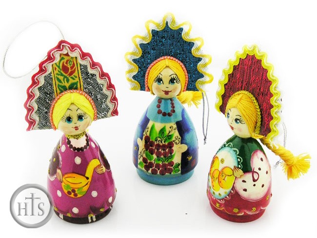 Image - Russian Doll Ornaments, Hand Carved, Hand Painted, 4 1/4