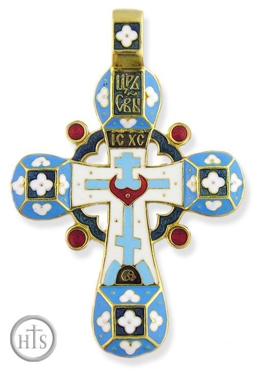 Picture - Traditional  Russian Enameled Cross,  Sterling Silver 925, Gold Plated