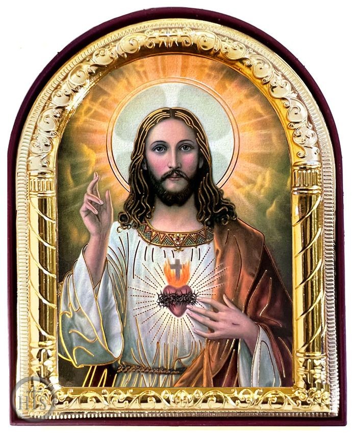 HolyTrinity Pic - Sacred Heart of Jesus, Arched Icon with Stand