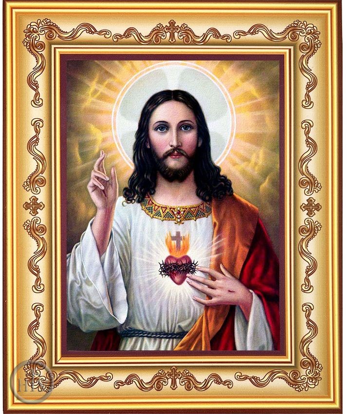 Image - Sacred Heart of Jesus, Framed Icon with Stand