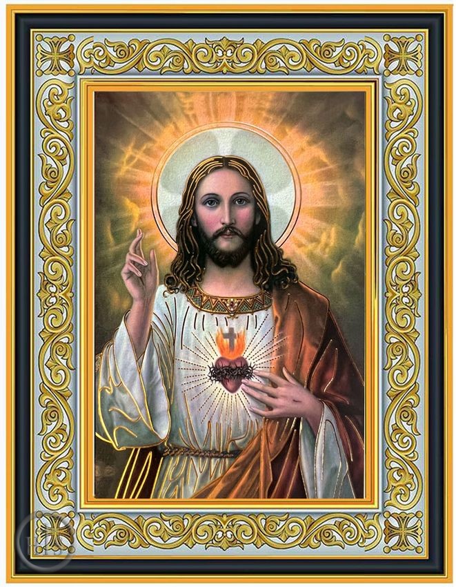 Product Photo - Sacred Heart of Jesus, Framed Icon with Stand