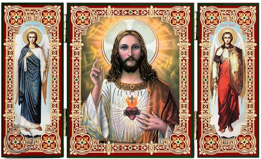 HolyTrinity Pic - Sacred Heart of Jesus, Icon Triptych with Arch. Michael and Gabriel