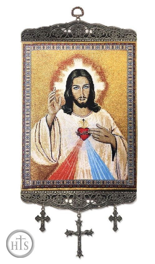 HolyTrinityStore Photo - Sacred Heart of Jesus, Textile Art  Tapestry Icon Banner Large 