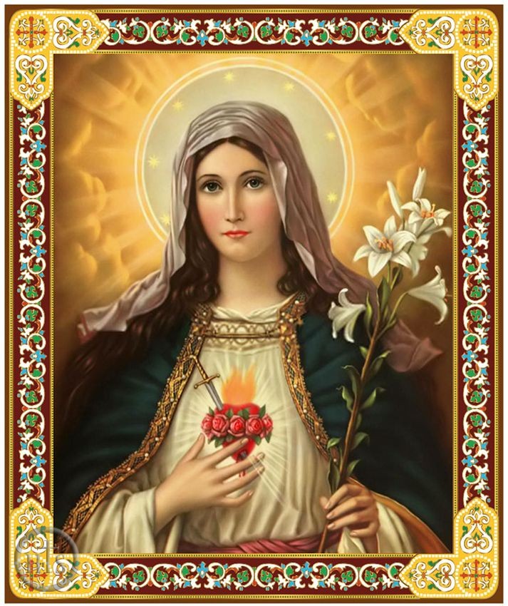HolyTrinityStore Photo - Sacred Heart of Mary, Gold Foil Wooden Orthodox Mini Icon