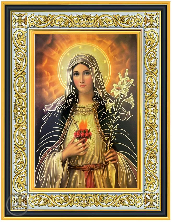 HolyTrinity Pic - Sacred Heart of Virgin Mary, Framed Icon with Stand