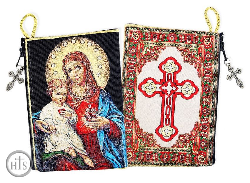 Product Pic - Sacred Hearts of Jesus and Virgin Mary,  Rosary Icon Pouch  Case